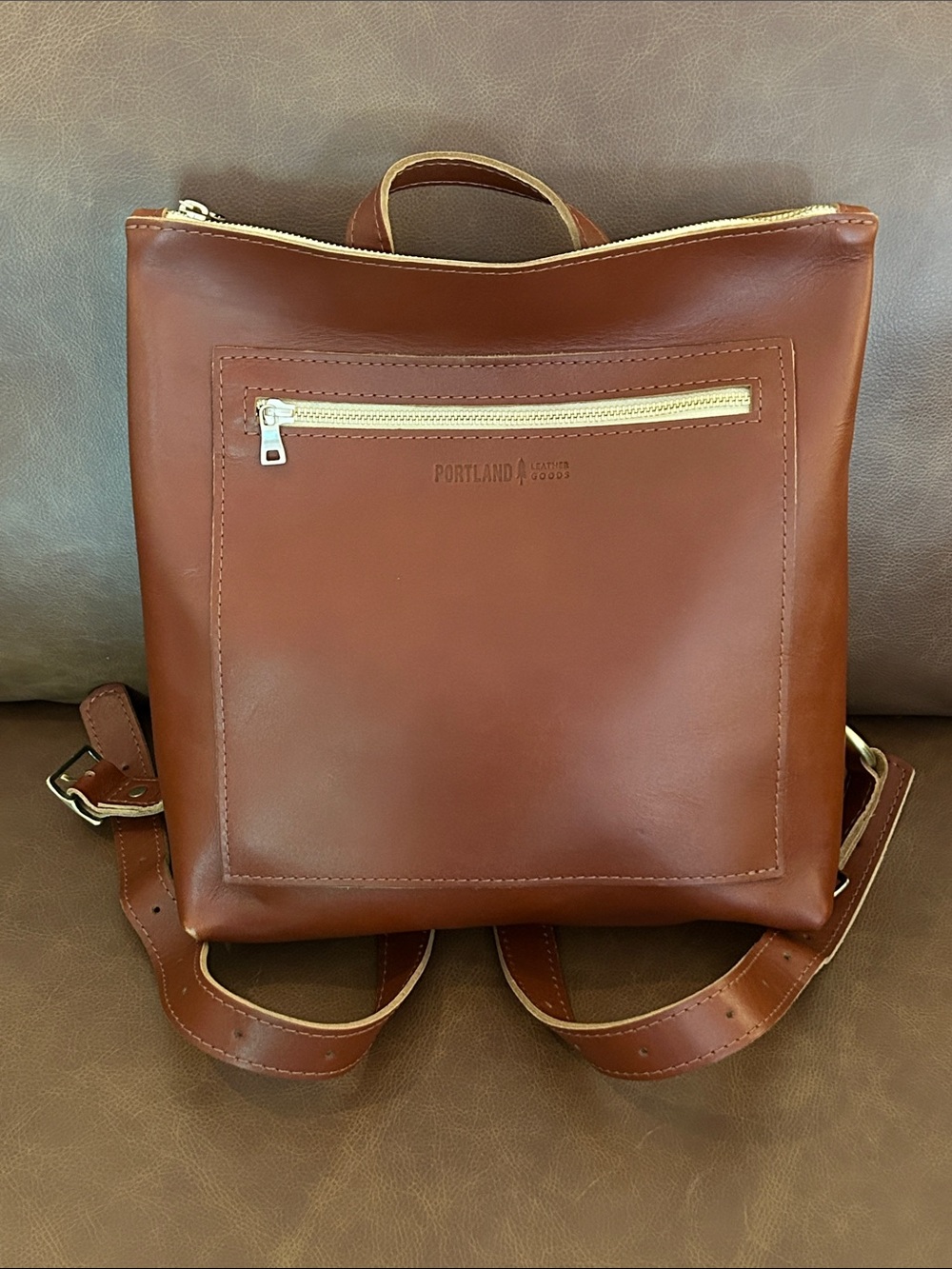 Portland Leather Brown Leather Backpack with Gold Zipper